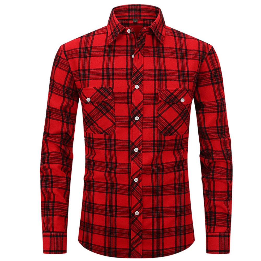 Classic Men's Plaid Shirt With Pockets - Long Sleeve Casual Button Down For Work & Outdoor