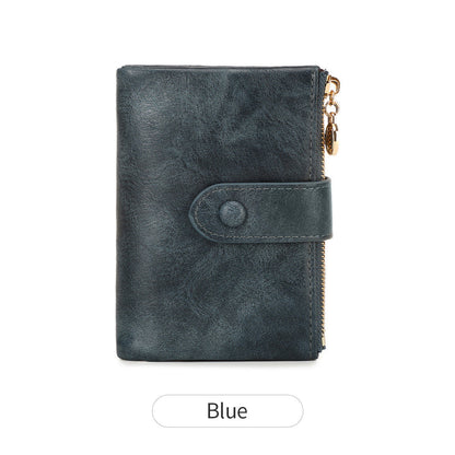 New Womens Retro Short Trifold Wallet With Dual Zippers And Multiple Card Slots