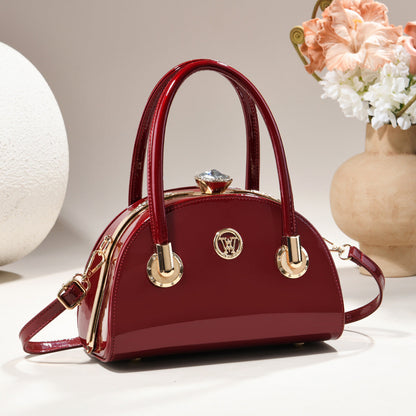 Womens Gold-trimmed Handbag Light-luxury Glossy-leather Shell Bag