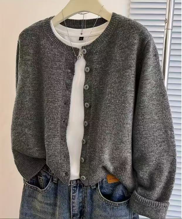 New Autumnwinter Womens Short Loose-fit Round-neck Knit Cardigan Sweater Jacket