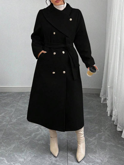 New Winter Womens Double-breasted Wool Coat With An Asymmetrical Collar