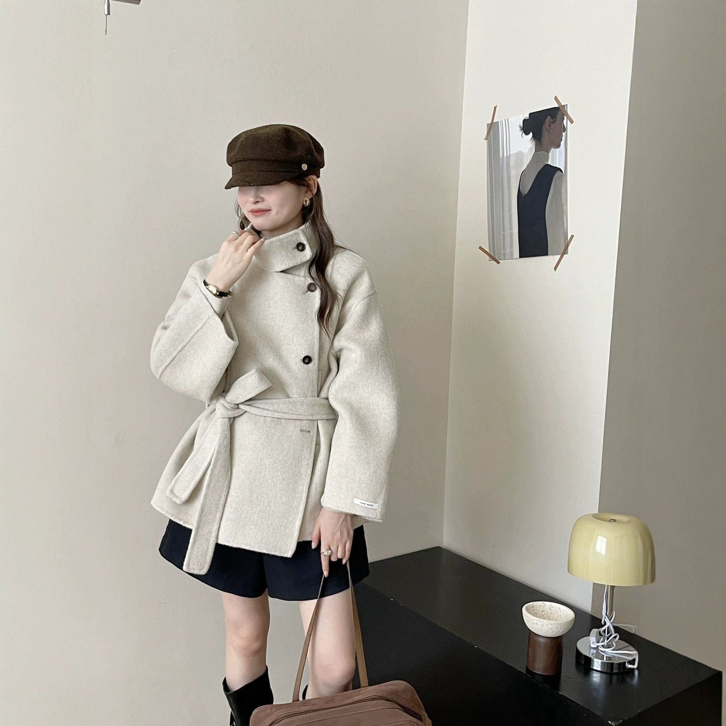 Lace-up Mid-length Double-faced Wool Coat Womens Wool Outerwear
