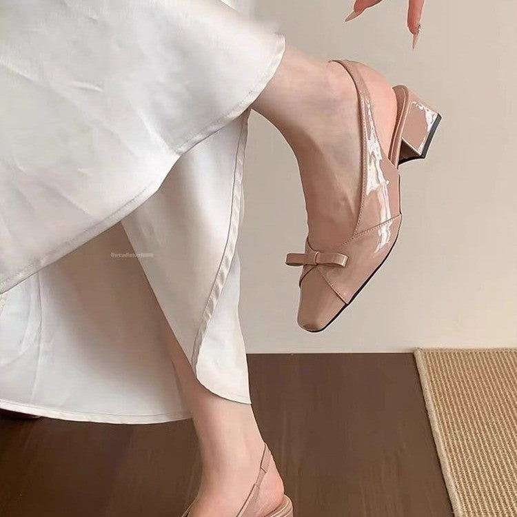 Women French High Heel Silver Closed Toe Sandals 2026 New Summer Elegant Bow Dress Pumps For Ladies