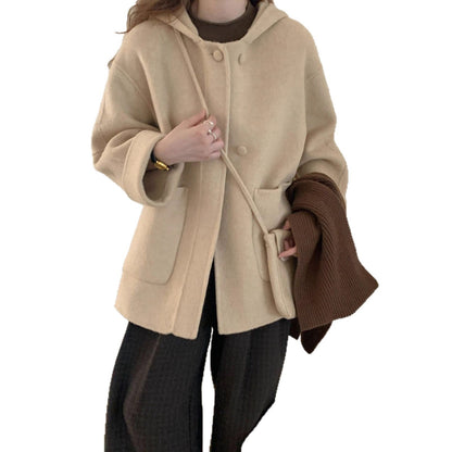 Alpaca Wool Hooded Double-faced Wool Coat