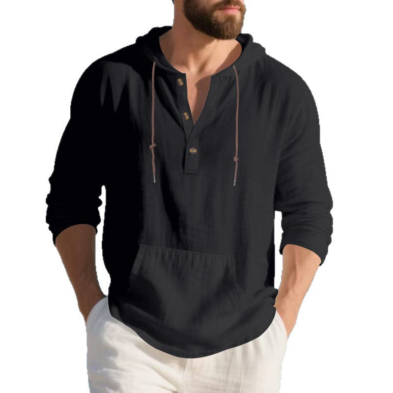 Mens Long-sleeve T-shirt Loose-fitting Casual Minimalist Hoodie