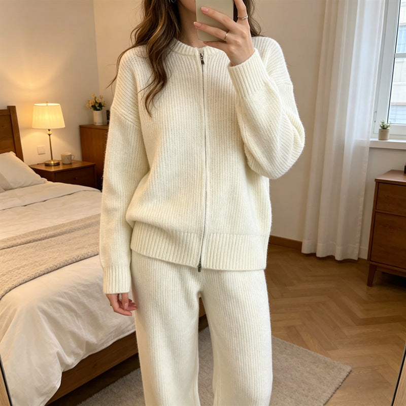 Casual Versatile Solid-color Zip-up Knit Cardigan Jacket