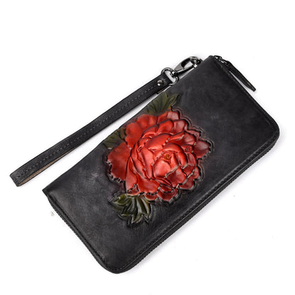 Full-Grain Leather Vintage Long Zipper Wallet