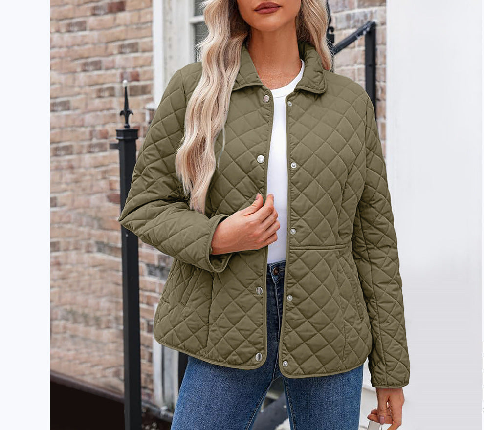Womens Casual Solid-color Lapel Quilted Jacket