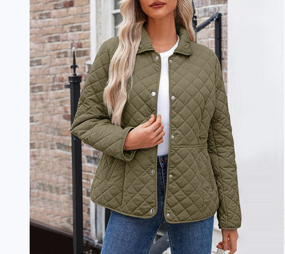 Womens Casual Solid-color Lapel Quilted Jacket