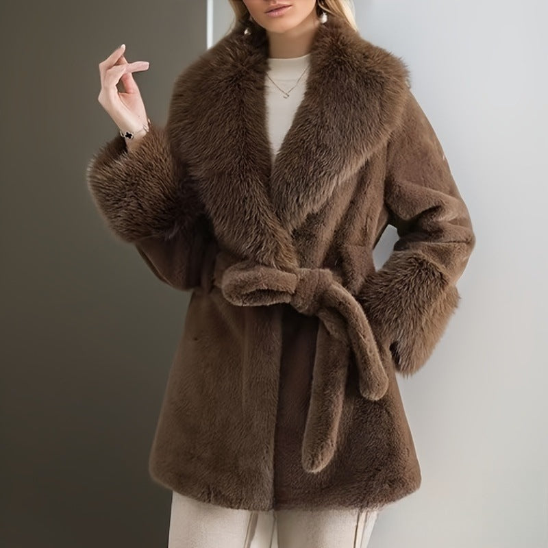New Autumn Winter Eco-friendly Faux Fur Womens Mid-length Coat