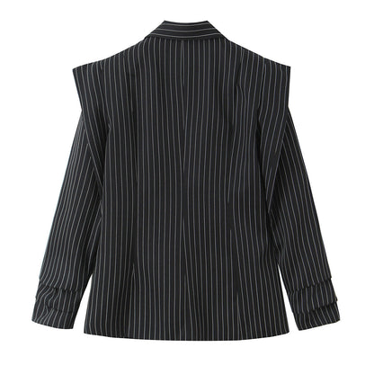 Striped Wide-shoulder Blazer For Women