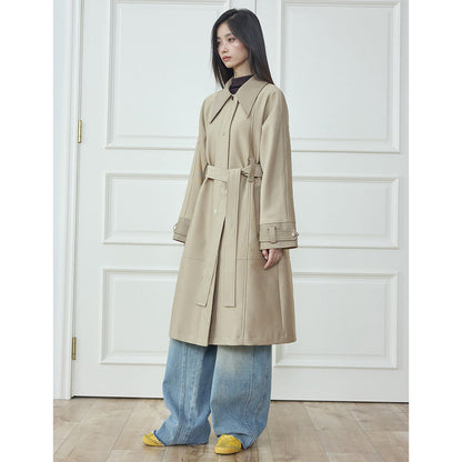 Vintage High-end Leather-patchwork Mid-length Trench Coat For Women