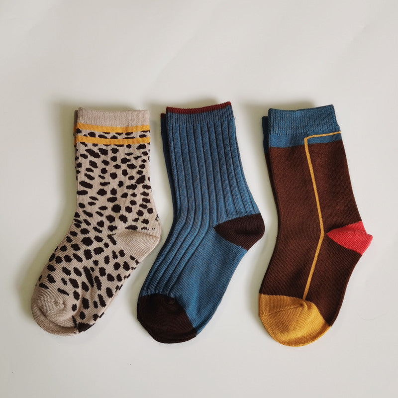 Leopard-print Plaid Coffee-colored Childrens Socks