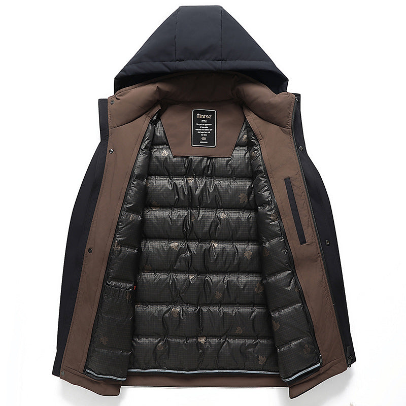 Mens Detachable Liner Hooded Down Jacket