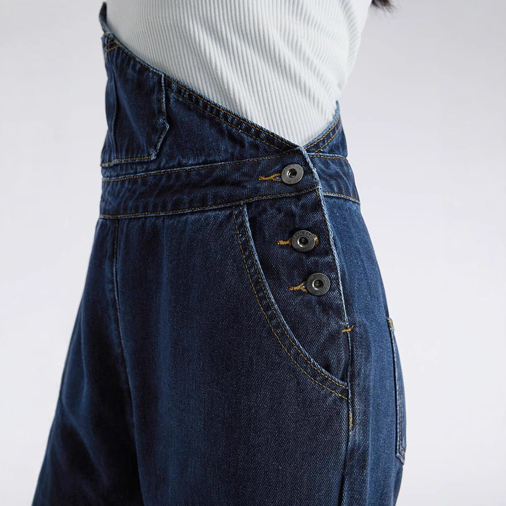 Womens Single-shoulder Straight-leg Wide-leg Trousers