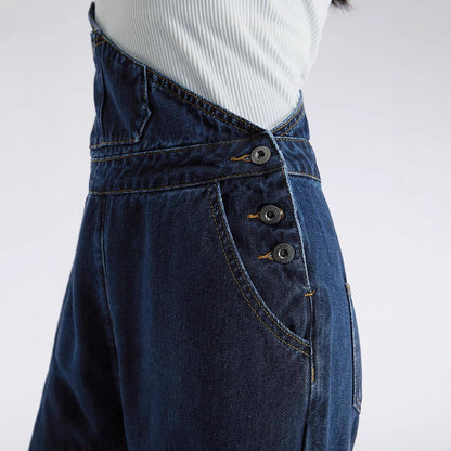 Womens Single-shoulder Straight-leg Wide-leg Trousers