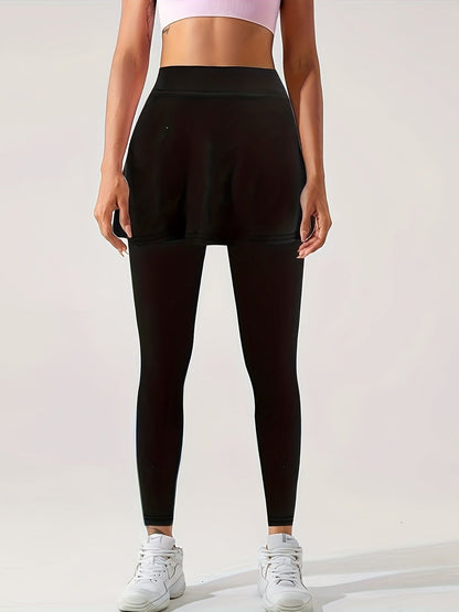 Women's High Waist Skirted Leggings 2 In 1 Flared Skirt Overlay Active Leggings For Yoga & Workout