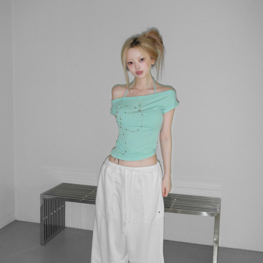 Women's One-word Off-shoulder Short-sleeved T-shirt