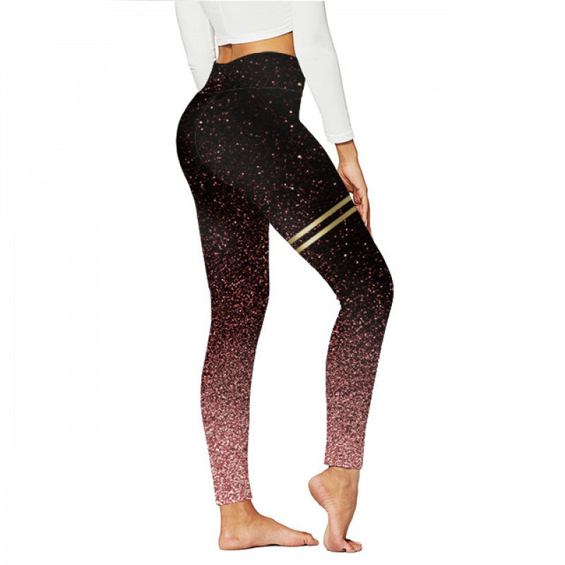 High-waisted Yoga Pants With Double-ring Gold-stamped Print