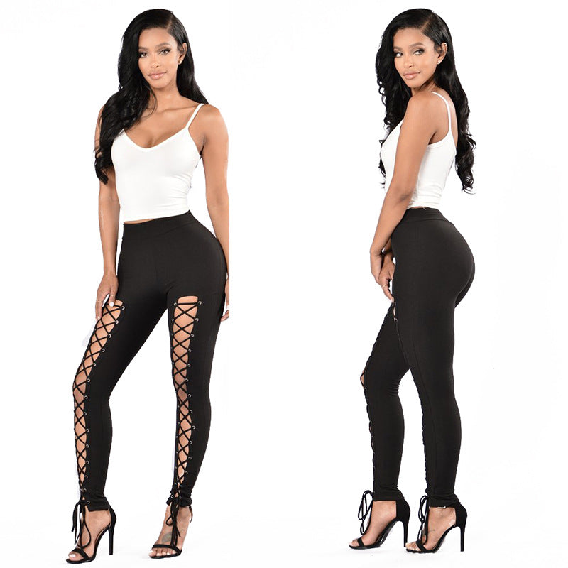 Solid-color Double-breasted Chicken-eye Strap Slim-fit Leggings