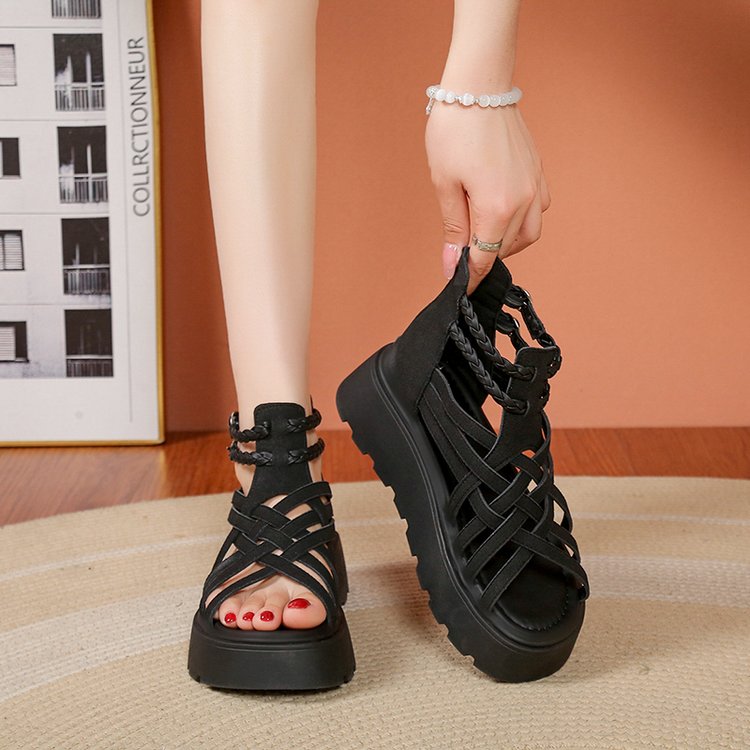 Women's Thick-Sult Ultra-Soft Woven Roman Sandals, New Summer Style, Fashion Versatile Casual Hollow Open-Toe Dopamine Ankle Sandals