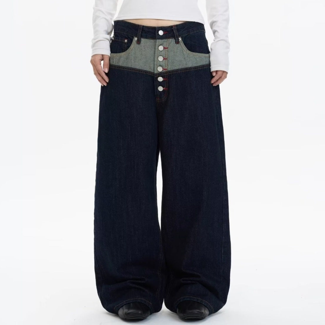 Draped Cut Wide-leg Casual Relaxed Fit High-waisted Denim Jeans With A Button-fly