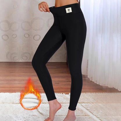 Womens High-Waisted Embroidered Cat Fleece-Lined Leggings