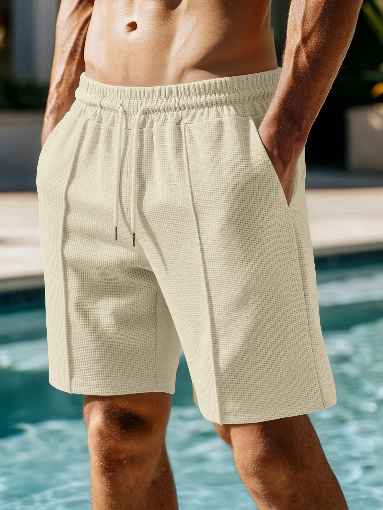 Men's Five-Piece Waffle Pattern American Heavyweight Trendy Versatile Casual Solid Color Sports Shorts