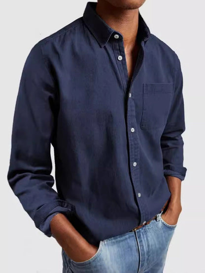 Cross-border Amazon Foreign Trade Europe And The United States Men's New Lapel Solid Color Shirt Men's Retro Long Sleeve Shirt