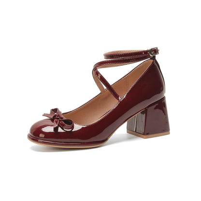 Mary Jane Lady Style Cross Strap With Bow Pumps Women