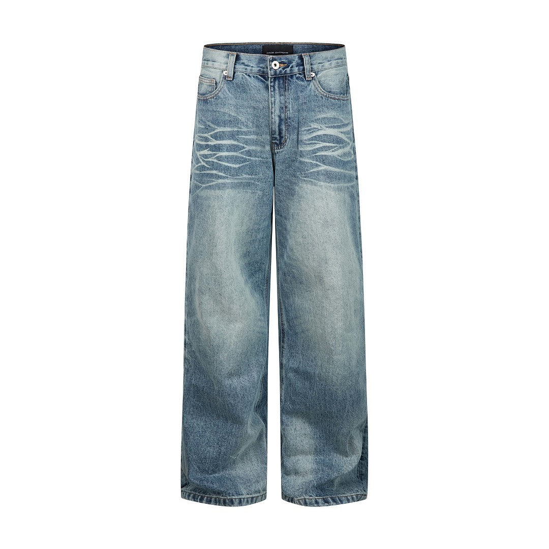 Distressed Washed Denim Jeans For Men And Women