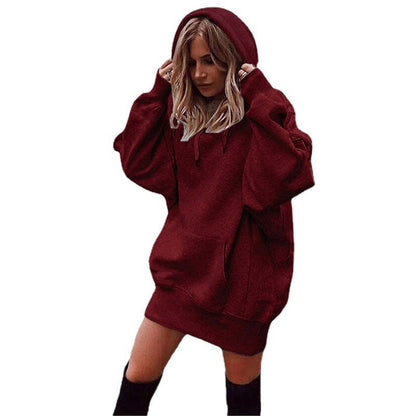 Women's Solid Color Pullover Hooded Loose Fleece Sweater