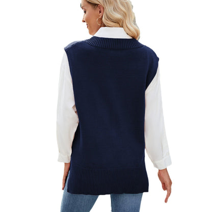 Women's Slim-fit V-neck Knitted Sweater Vest