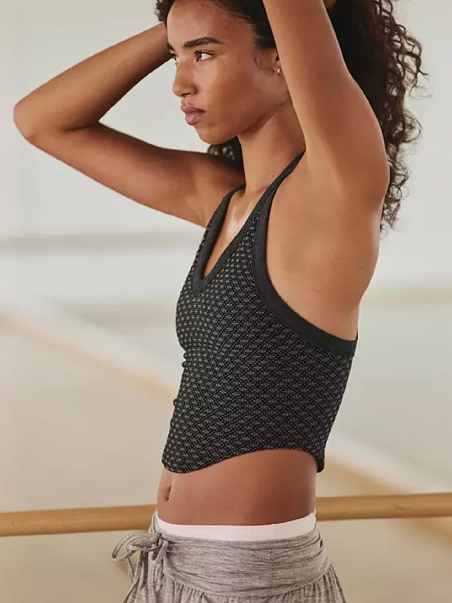 Jacquard Yoga Tank Top, Racerback Sports Bra With Padded Cups, Side Breast Support, V-Neck Sports Brassiere