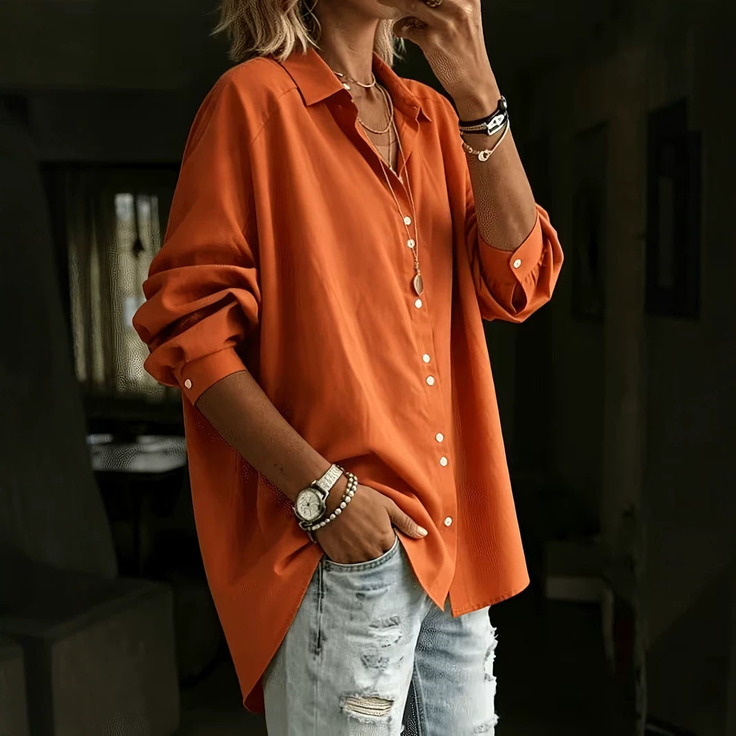 Casual Lapel Long-sleeve Shirt Fashionable Womens Wear