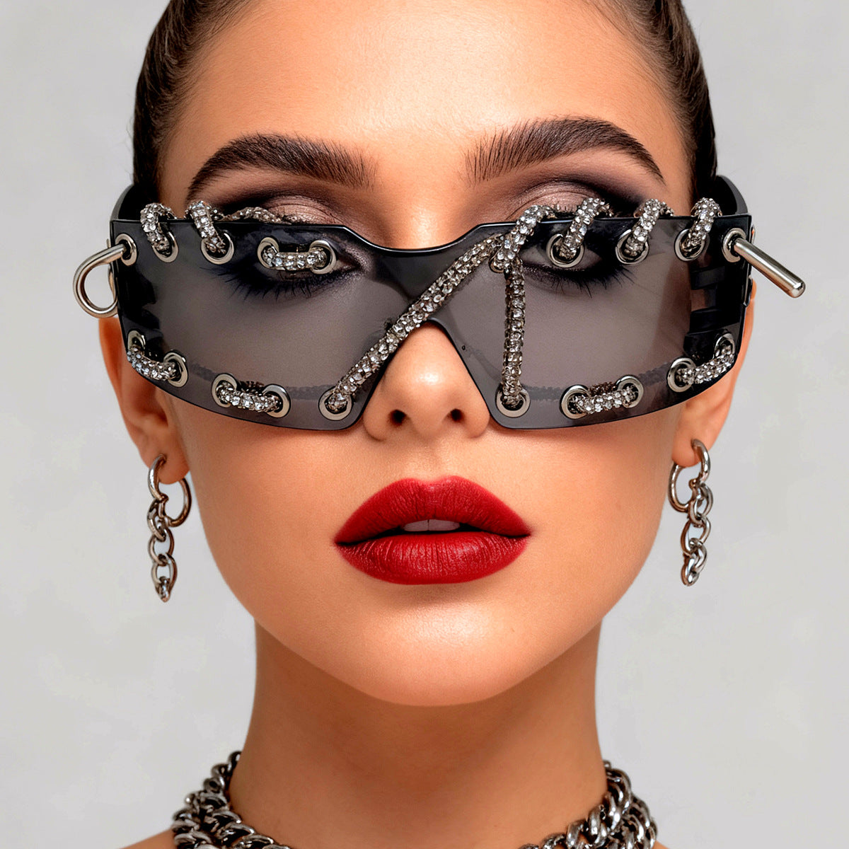 Sunglasses With Metal Ring Rivets Retro-futuristic Party Shades