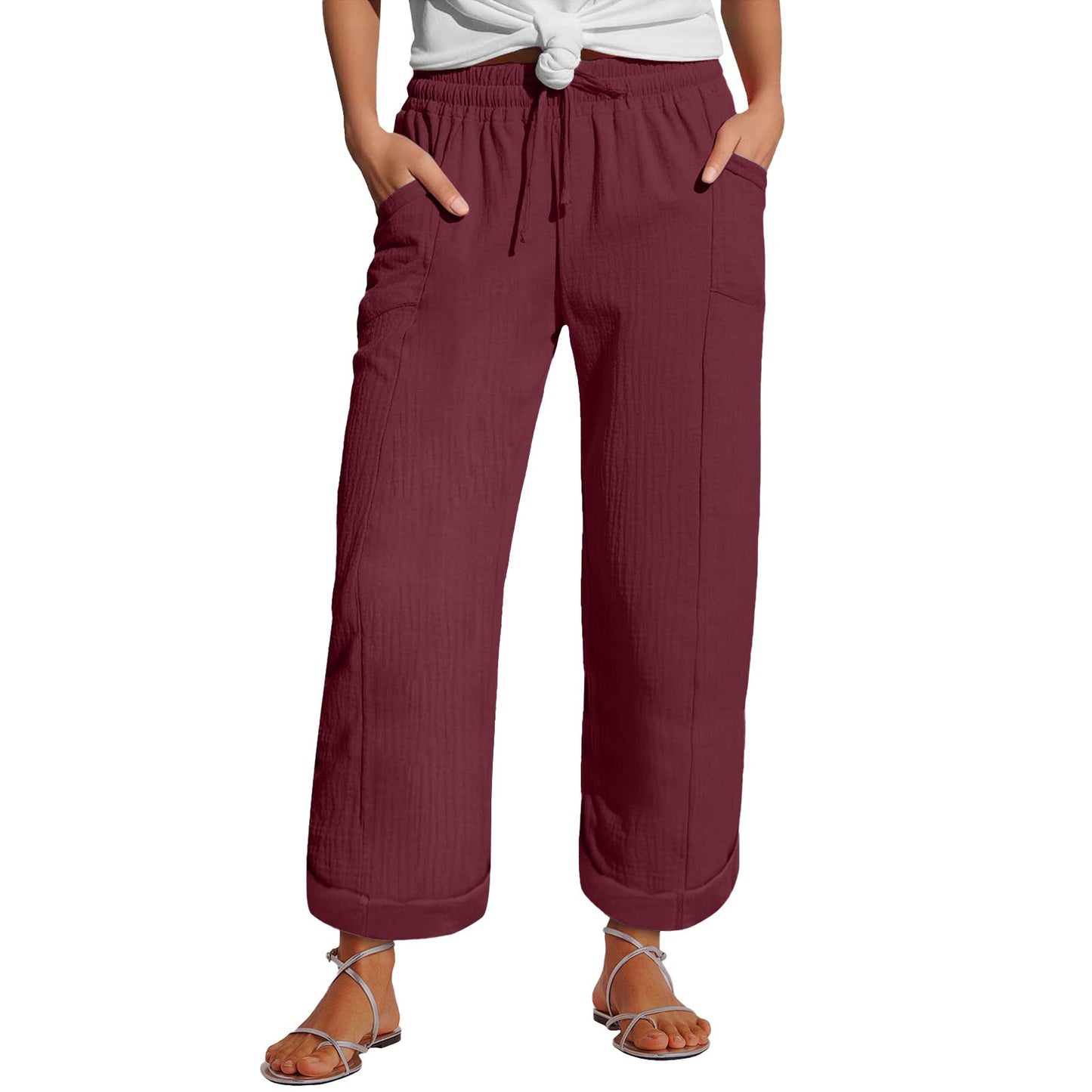 High-waisted Belted Loose-fitting Wide-leg Trousers For Women