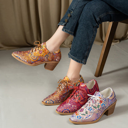 Pointed-toe Printed High-heeled Pumps With Laces For Women
