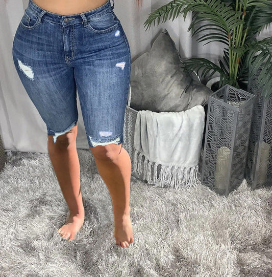 High Waist Slim-fit Denim Shorts