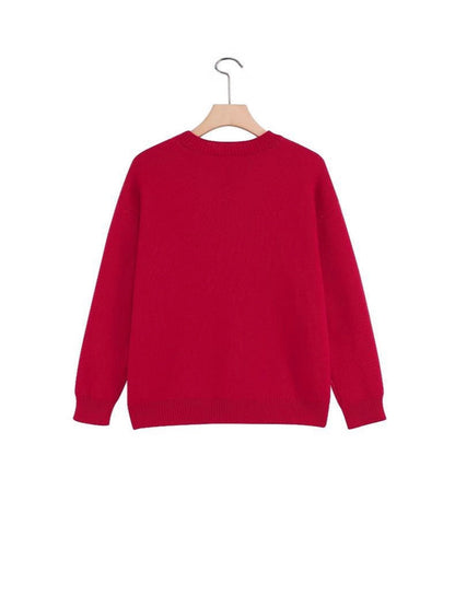 Casual Loose Long Sleeve White Love Heart Pattern Knit Top Valentine Sweater For Women