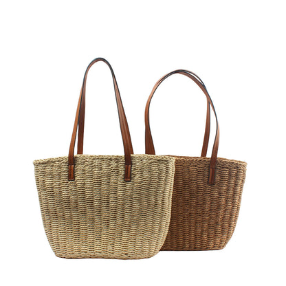 Large-Capacity Woven Solid-Color Tote Bag