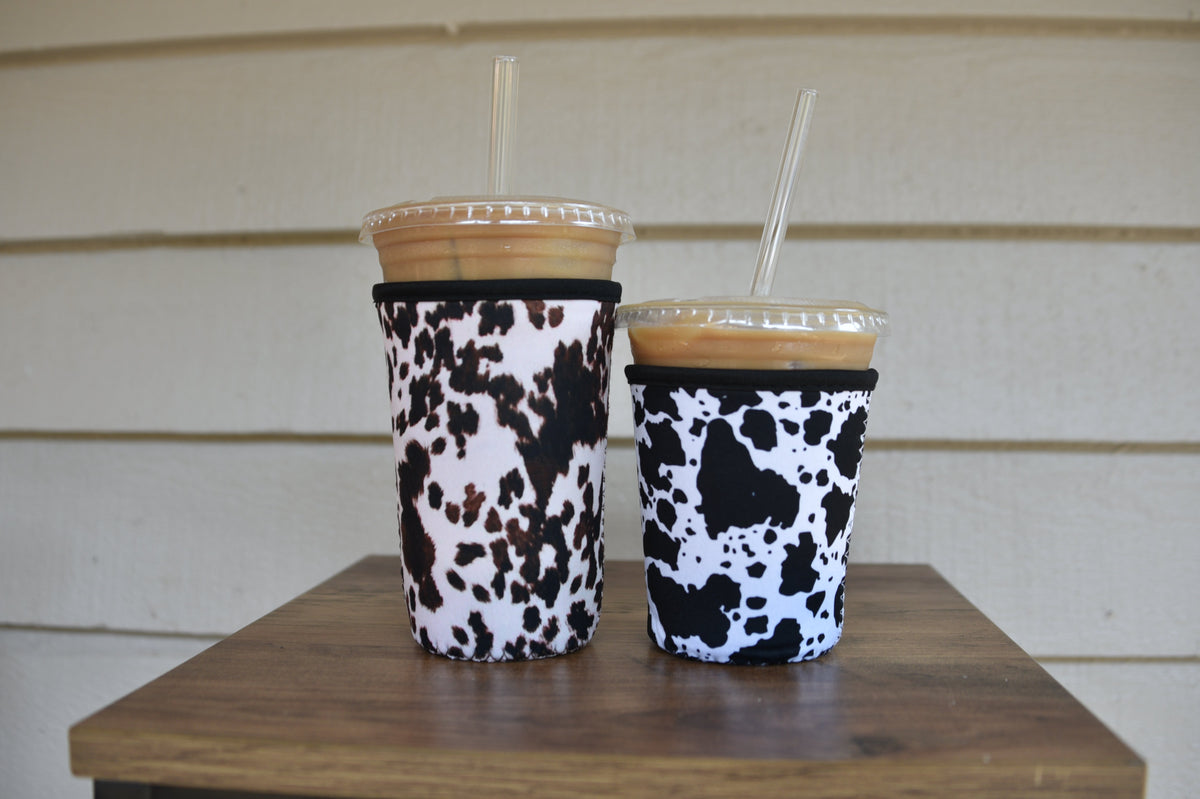 Cow Print Coffee Sleeve | Reusable Neoprene Iced Coffee Cup Cover (16–24oz)