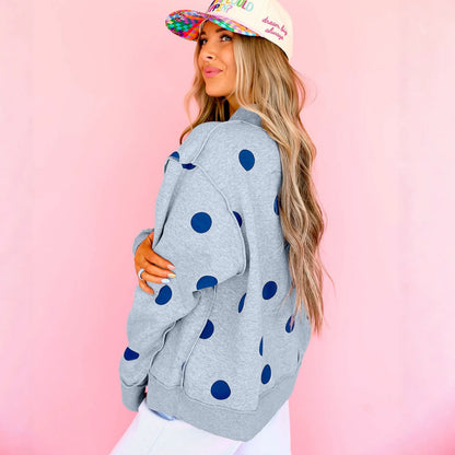 Womens Relaxed-fit Casual Polka-dot Printed Mock-neck Sweatshirt