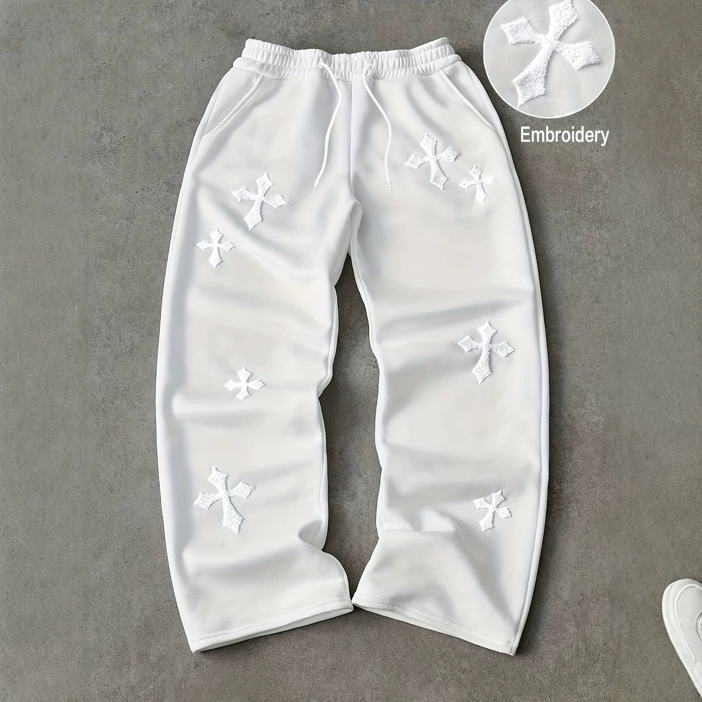 Embroidered Cross-Design Thickened Sweatpants For Men