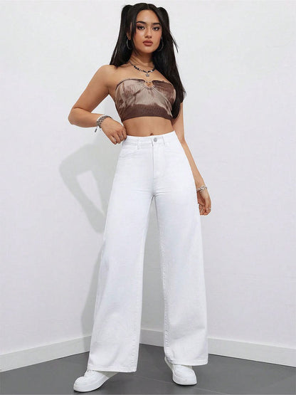 Floor-length Flared Straight-leg Denim Jeans For Women
