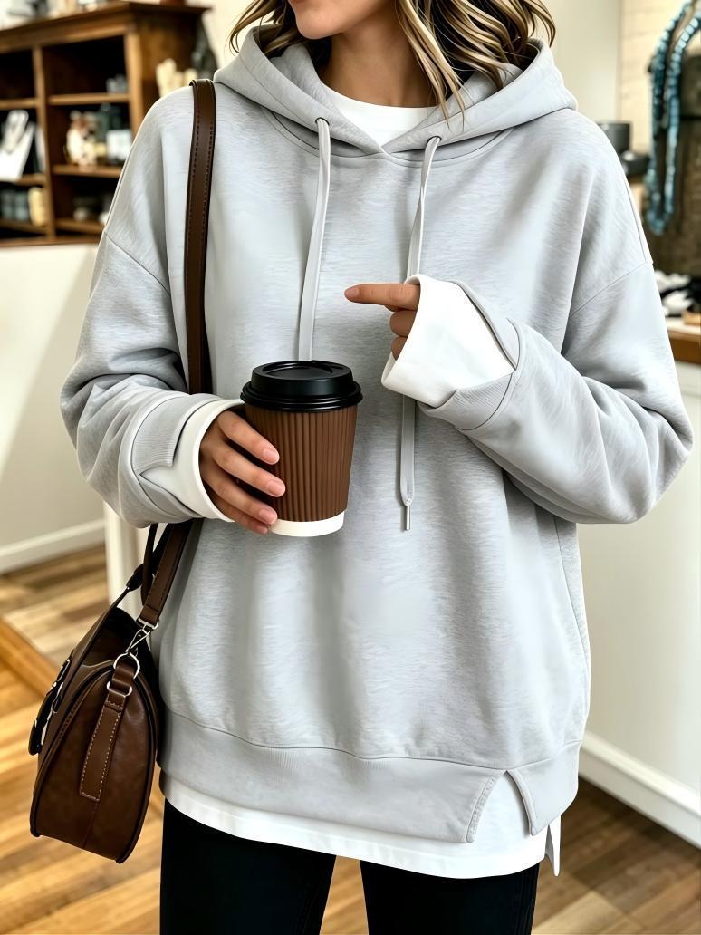 New Fallwinter Womens Faux Two-piece Hooded Sweatshirt