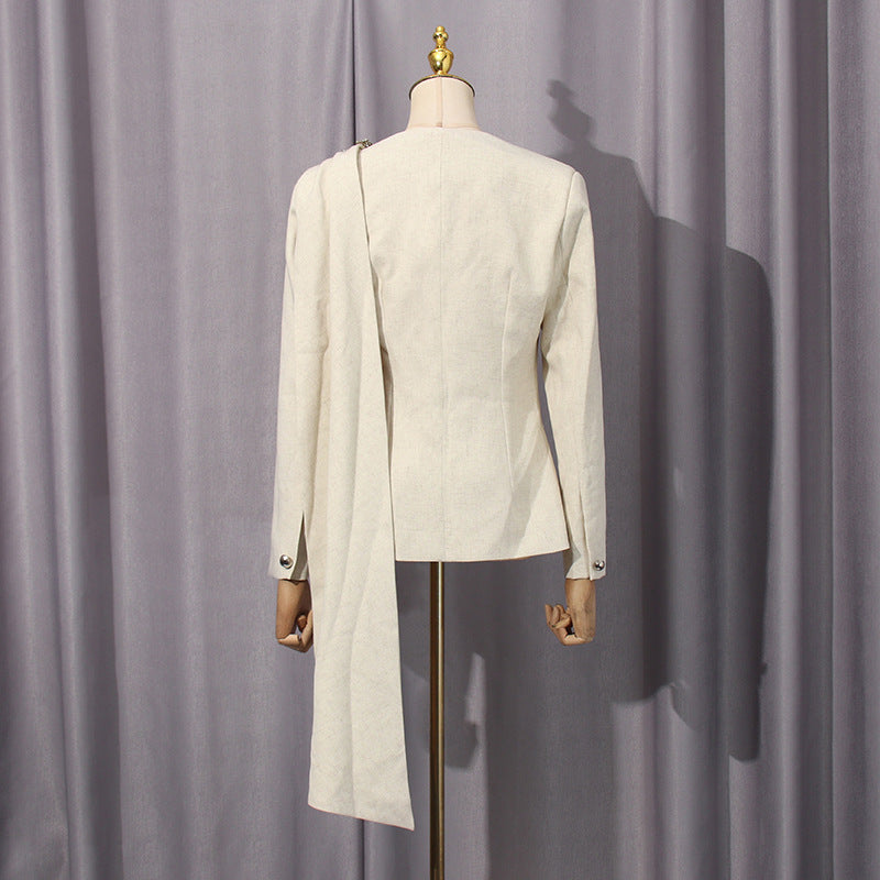 Scarf-collar Blazer Chic Suit Set For Petite Women