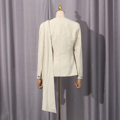 Scarf-collar Blazer Chic Suit Set For Petite Women