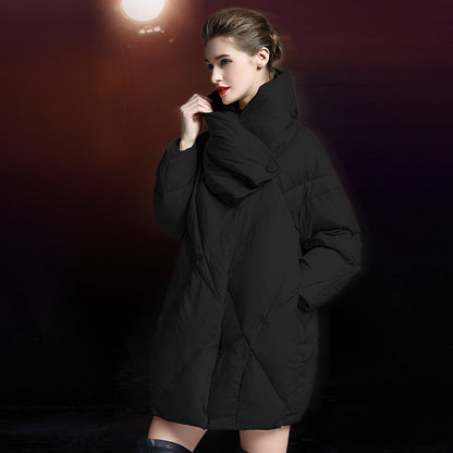 Plus-size Loose-fit Extra-thick Mid-length Down Jacket With White Duck Down