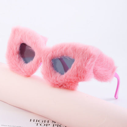 The Same Plush Winter Sunglasses For Girls, Fashionable Cat-Eye Sunglasses For Women, European And American Cross-Border Douyin Sunglasses